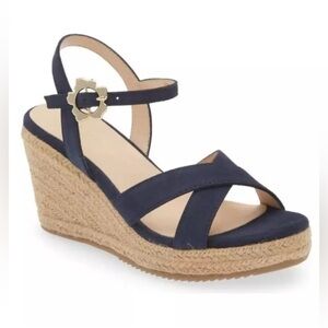 Ted Baker Taymii Wedge Espadrille Sandal Navy Blue 38.5 (US 8)  Open Toe Flower